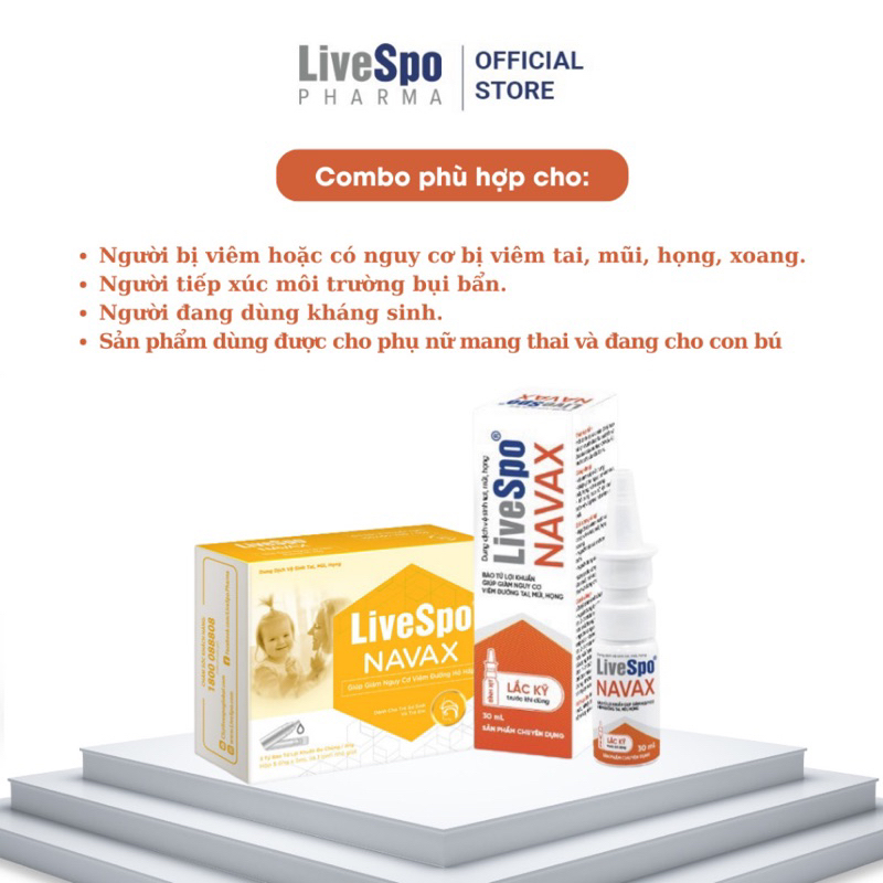 Combo Livespo Navax chuyên dụng bình xịt 30ml và Navax kids  giúp giảm nguy cơ viem tai mũi họng
