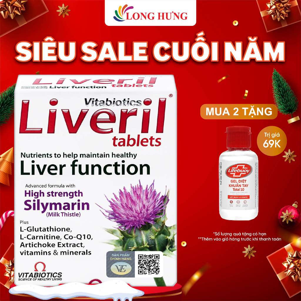 Viên uống Vitabiotics Liveril Tablets hỗ trợ thải độc gan (30 viên)
