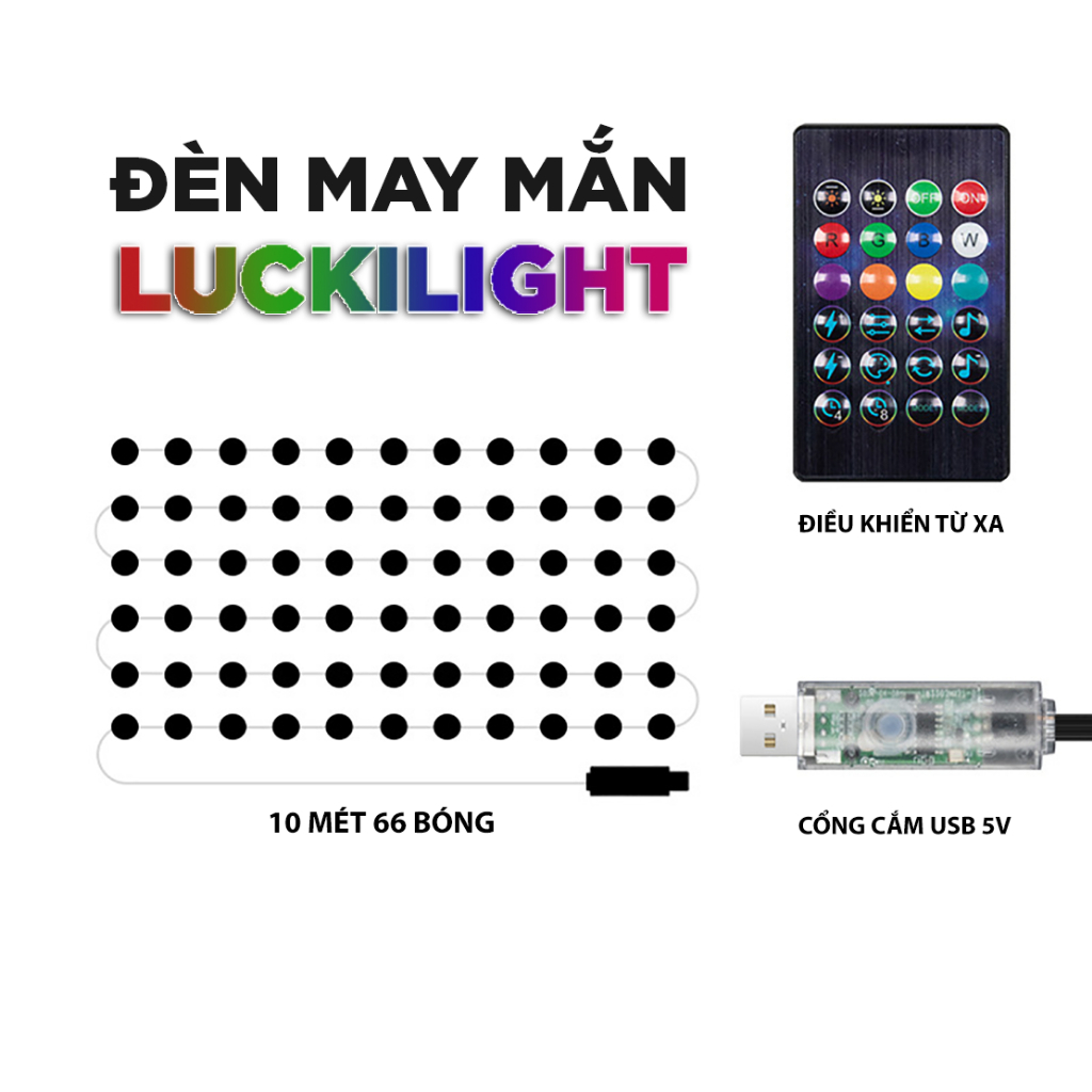 Đèn Led May Mắn Luckilight Trang Trí noel, Lễ tết, Dây Đèn Led 16 Triệu Màu Nháy Theo Nhạc, Kết Nối App, Kèm Remote