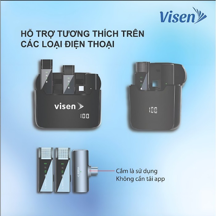 Micro thu âm visen không dây,Micro không dây cài áo kết nối quay video ,ghi âm livetream ,giảm tiếng ồn thông minh