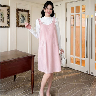 MEDYLA - Yếm bầu công sở thu đông dạ hồng quai nơ giữ ấm cho mẹ bầu - VTA1658