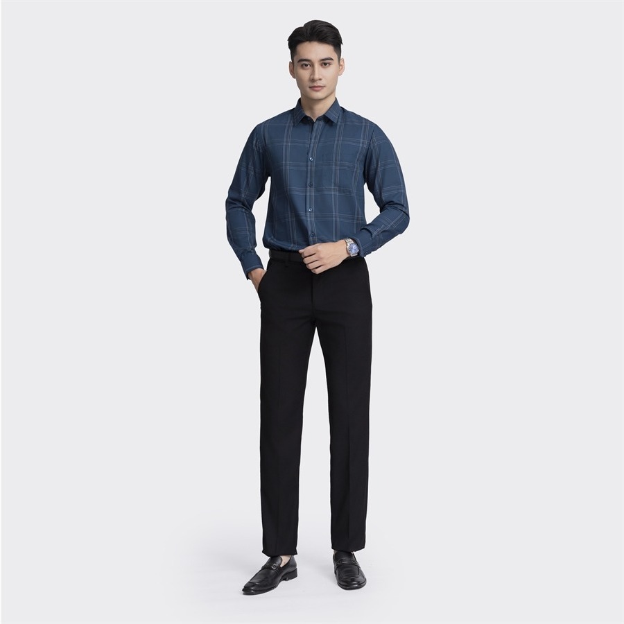 Áo sơ mi nam dài tay ARISTINO phom Regular fit suông nhẹ, màu xanh kẻ trắng độc đáo, ấn tượng  - ALS07803