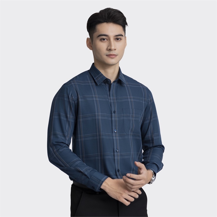 Áo sơ mi nam dài tay ARISTINO phom Regular fit suông nhẹ, màu xanh kẻ trắng độc đáo, ấn tượng  - ALS07803