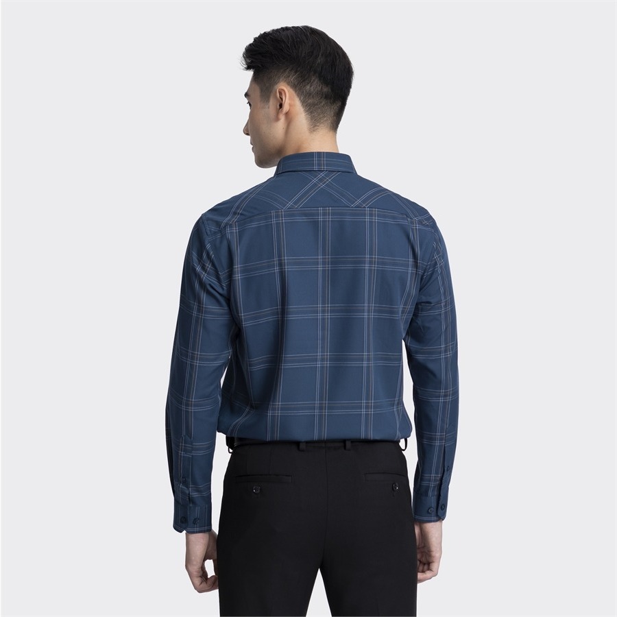 Áo sơ mi nam dài tay ARISTINO phom Regular fit suông nhẹ, màu xanh kẻ trắng độc đáo, ấn tượng  - ALS07803