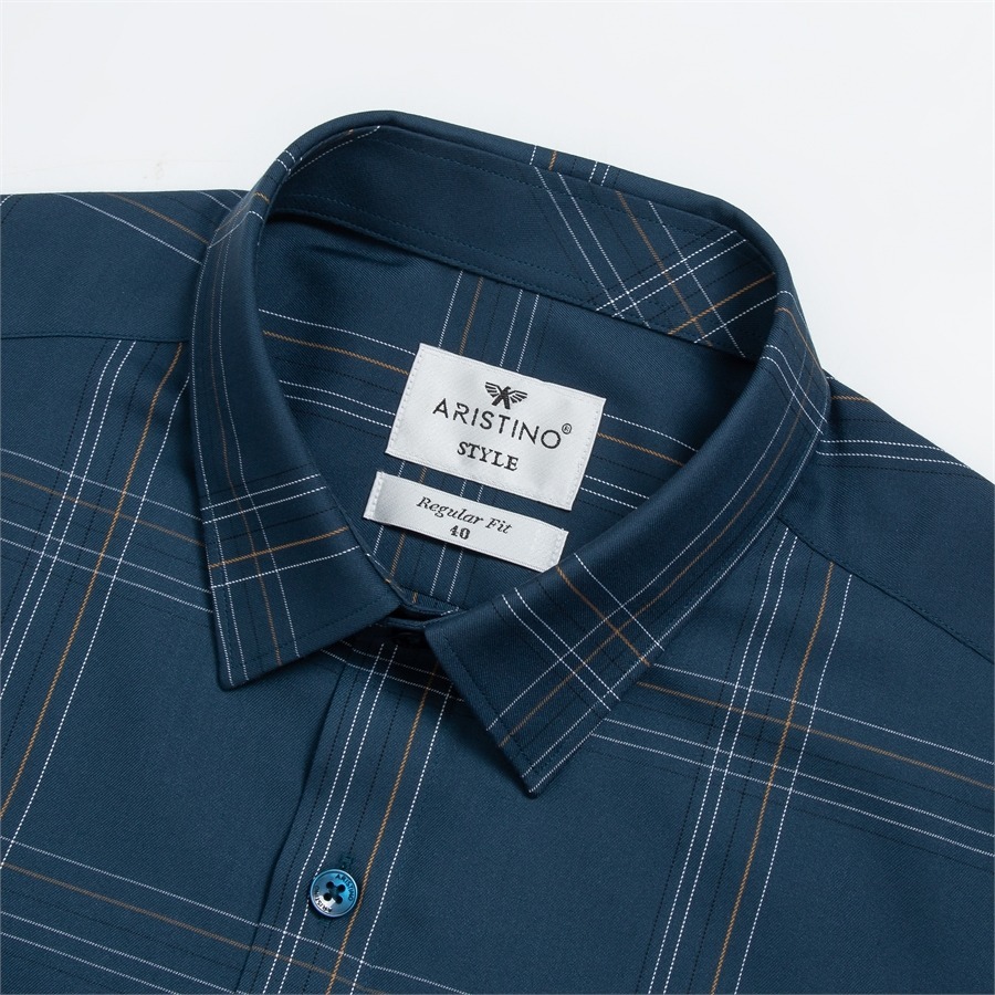 Áo sơ mi nam dài tay ARISTINO phom Regular fit suông nhẹ, màu xanh kẻ trắng độc đáo, ấn tượng  - ALS07803