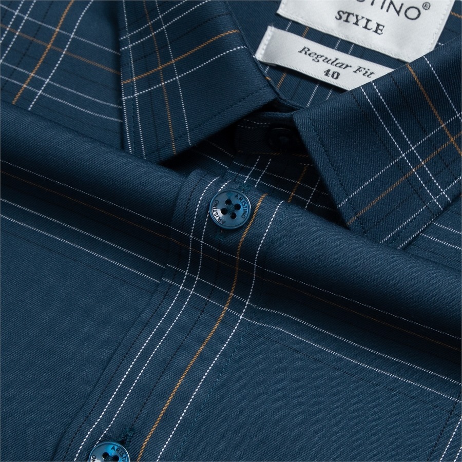 Áo sơ mi nam dài tay ARISTINO phom Regular fit suông nhẹ, màu xanh kẻ trắng độc đáo, ấn tượng  - ALS07803