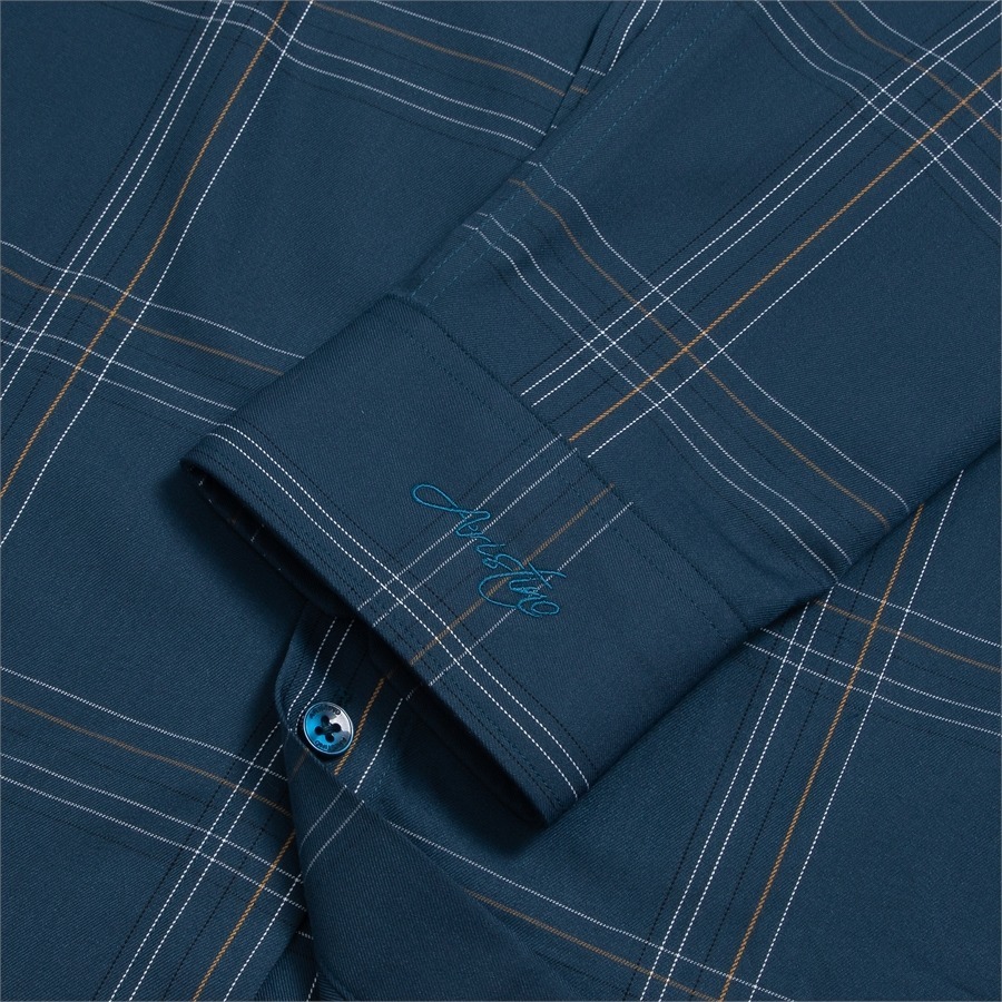 Áo sơ mi nam dài tay ARISTINO phom Regular fit suông nhẹ, màu xanh kẻ trắng độc đáo, ấn tượng  - ALS07803