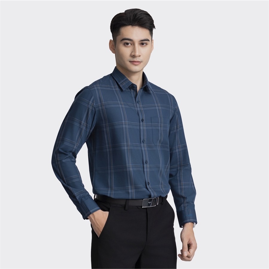 [MỚI 2023] Áo sơ mi nam dài tay ARISTINO phom Regular fit suông nhẹ, màu xanh kẻ trắng độc đáo, ấn tượng  - ALS07803