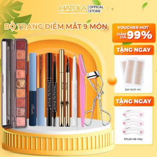  Bộ trang điểm mắt 9 món cuốn hút Phấn mắt Chì kẻ mày hai đầu Kẻ mắt nước mascara chuốt mi phụ kiện makeup Hatola 