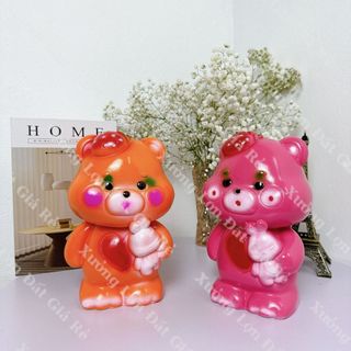Heo đất gấu dâu đeo túi, heo đất tiết kiệm - xưởng lợn đất xld34