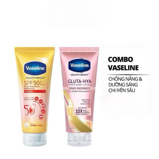 Combo 2 Serum Vaseline dưỡng sáng chống nắng toàn diện 50x bảo vệ da với SPF 50+ PA++++ giúp da sáng hơn gấp 2 lần