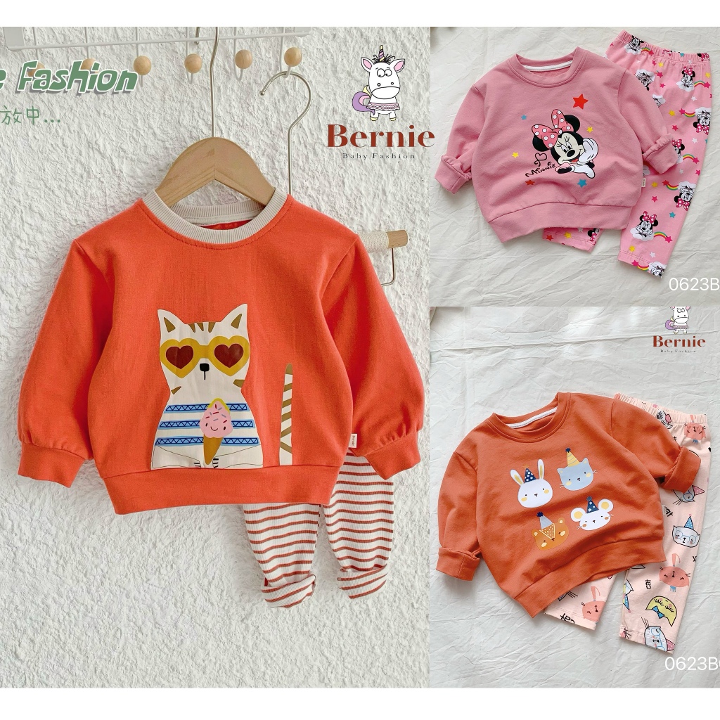 Bộ thu đông bé gái in con vật nhỏ ngộ nghĩnh Bernie - Bộ dài tay nỉ da cá cho bé từ 9-23kg - 0623B027 - 0723B024