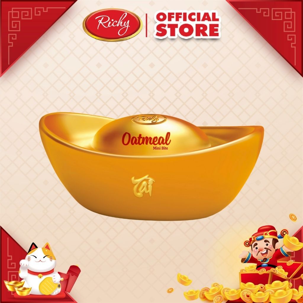 Bánh yến mạch Oatmeal Richy vị sữa phiên bản hũ vàng 200g tài lộc tết 2024