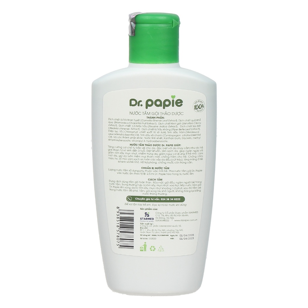 Nước tắm gội thảo dược Dr Papie 230ml