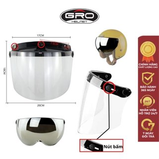 Kính cúc bấm gắn nón/ mũ bảo hiểm 1/2 và 3/4 có nút ở đỉnh