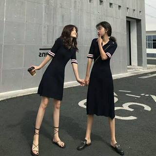 Đầm len xanh đen xuất