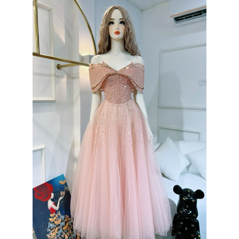 Đầm midi xoè TRIPBLE T DRESS bẹt vai kết cườm siêu xinh - size S/M/L - MS11Y