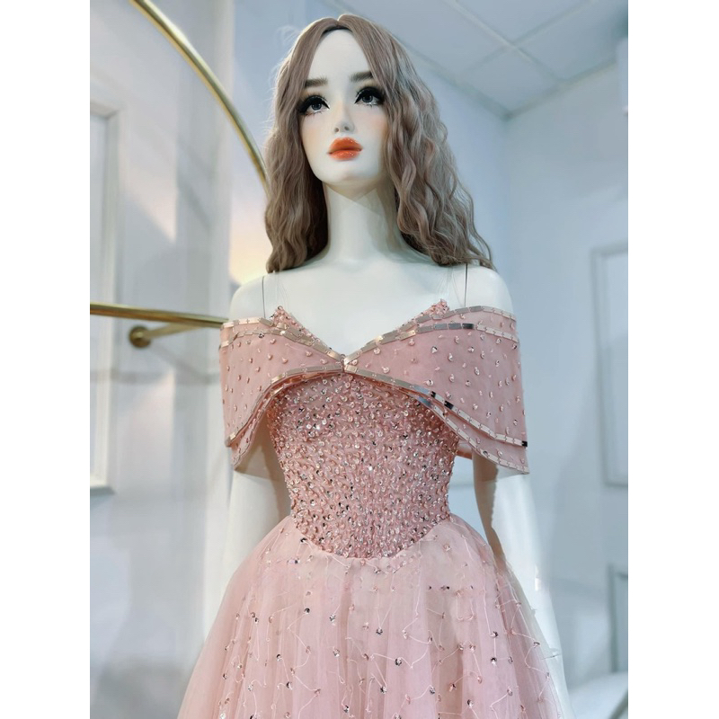 Đầm midi xoè TRIPBLE T DRESS bẹt vai kết cườm siêu xinh - size S/M/L - MS11Y