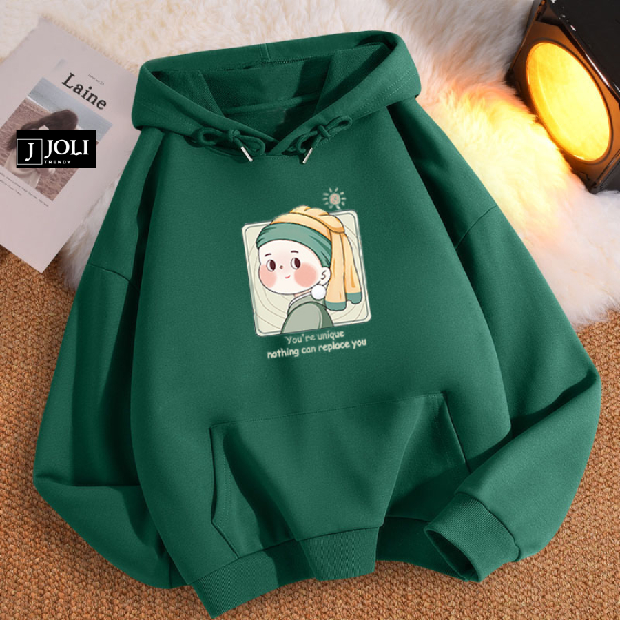 Áo Hoodie Cô Gái Tóc Vàng Nam Nữ By JOLI Unisex Chất Nỉ Lót Bông Mũ 2 Lớp Form Rộng
