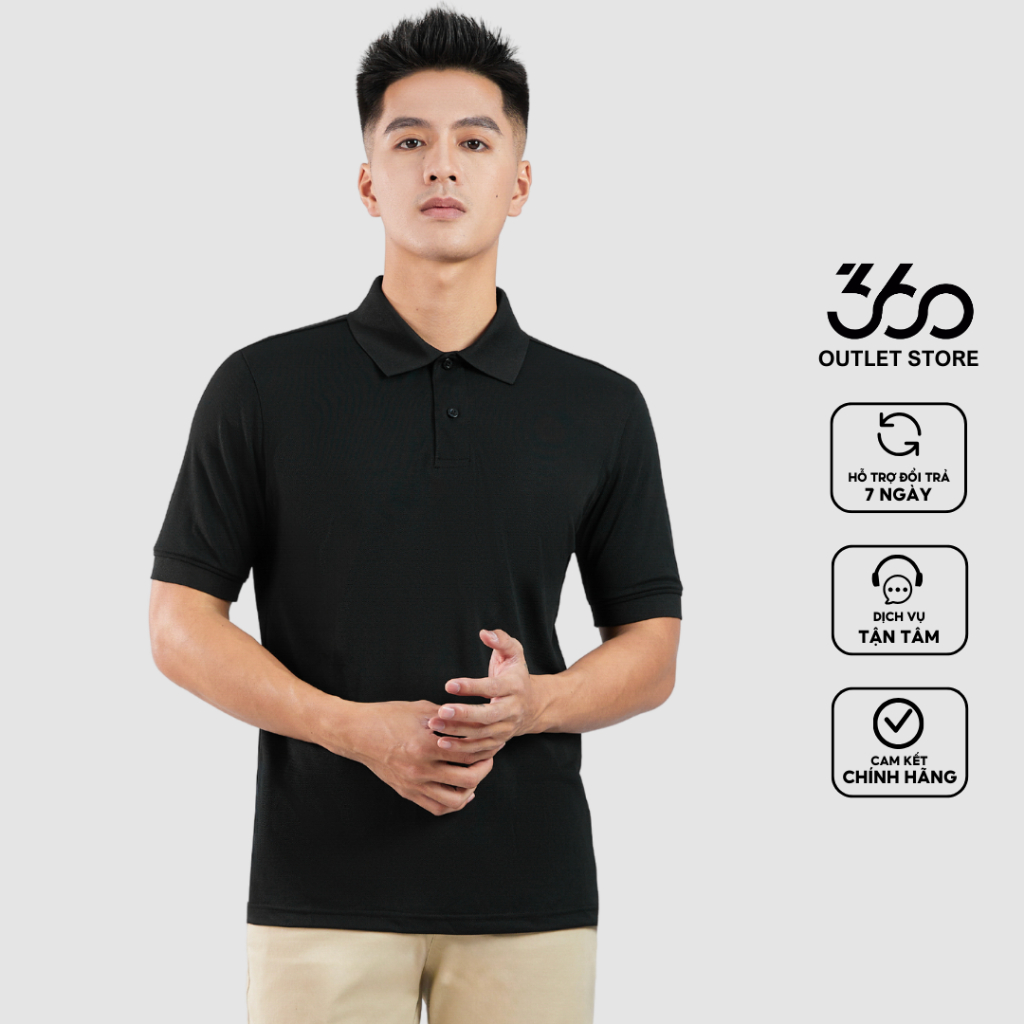 Áo polo nam cổ bẻ thương hiệu 360 Boutique ngắn tay màu đen chất liệu cà phê cao cấp - POTTK441