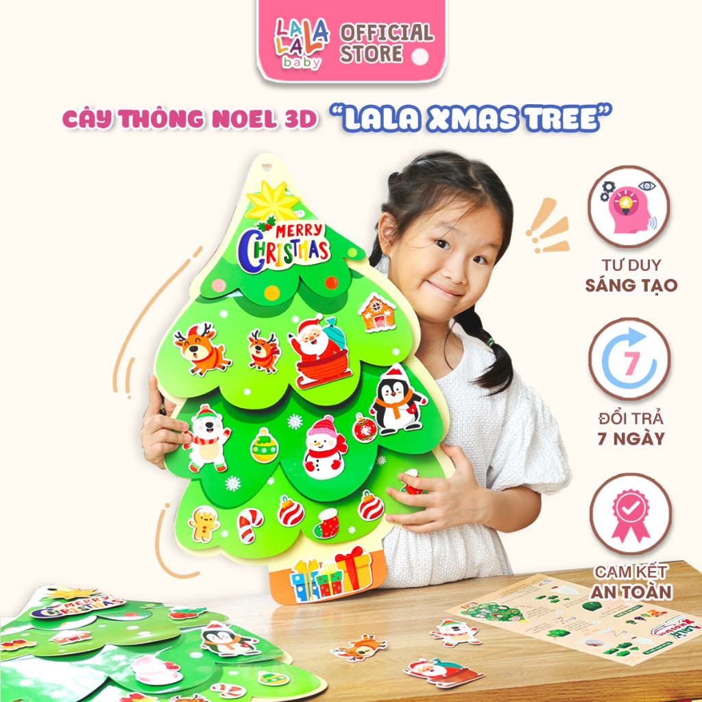 Cây thông noel treo dán tường 3D LalaXmas Tree Tặng đèn led đồ chơi giáng sinh thủ công Lalala baby