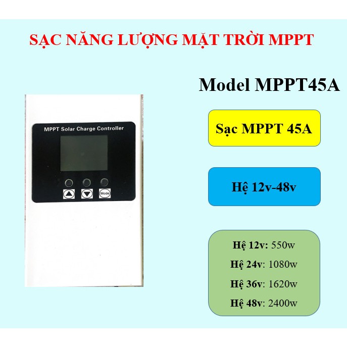 Sạc Năng Lượng Mặt Trời MPPT 45A - phiên bản Tiếng Anh input 22-180v 3600w