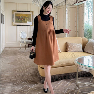 MEDYLA - Yếm bầu công sở thu đông nhung tex nâu cách điệu nơ lưng giữ ấm cho mẹ bầu - VTX1644