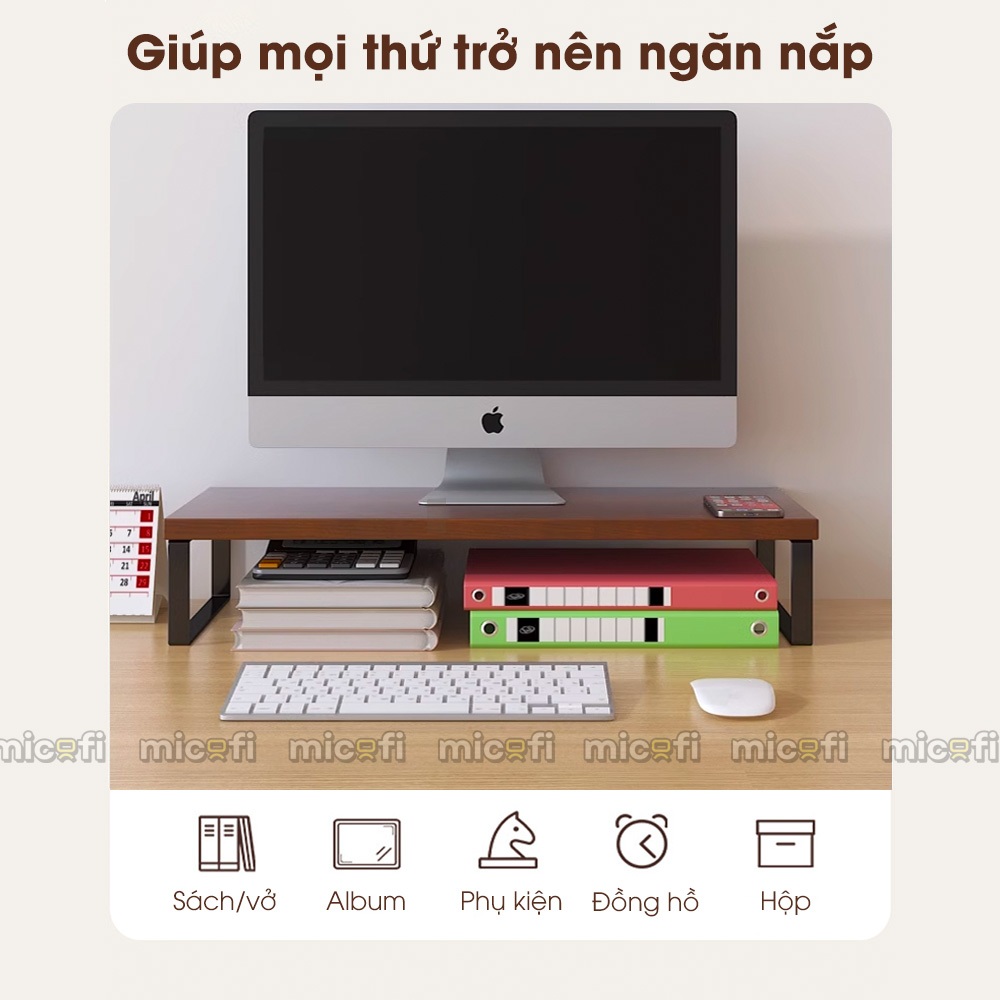 Kệ Gỗ Micofi Để Màn Hình Máy Tính, Laptop, Gía Đỡ Thông Minh, Kê Tối Ưu Diện Tích, Gọn Gàng, Decor Trang Trí Bàn