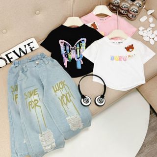 Bộ đồ bé gái_Set áo phông và quần Jean xuông mài ống (ảnh thật) 10-30kg XHN1492