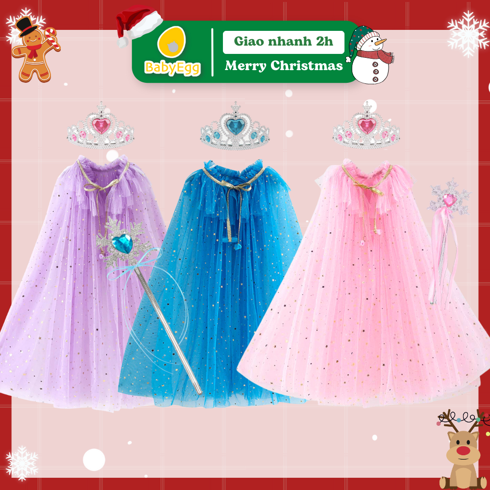 Set đồ hóa trang công chúa Elsa cho bé gái nhiều chi tiết Áo choàng Gậy phép, vương miện, Phụ kiện cho bé gái LOẠI 1