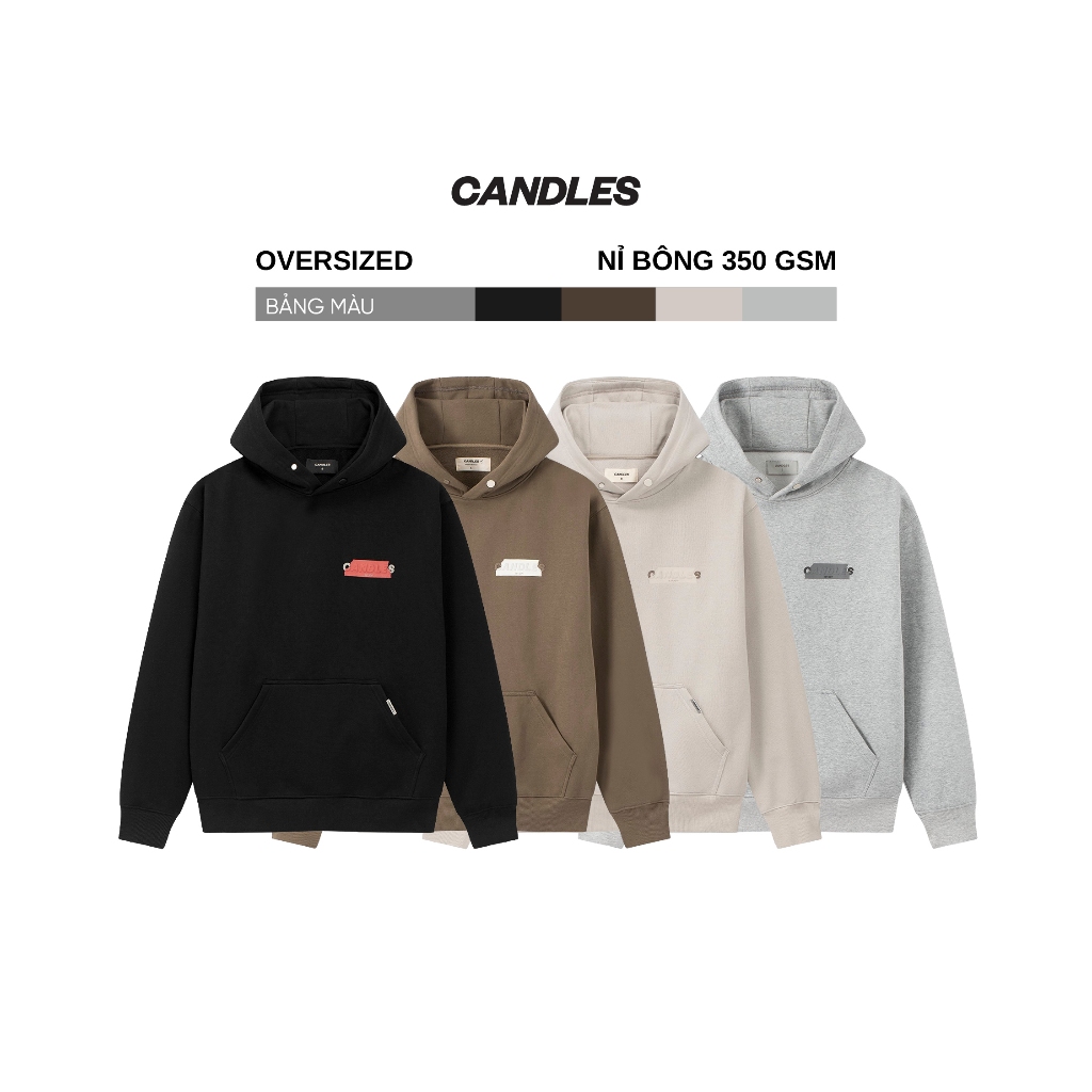 Áo hoodie nam nữ oversize CANDLES HIDDEN HOODIE chất liệu nỉ bông 350 gsm thiết kế basic chính hãng