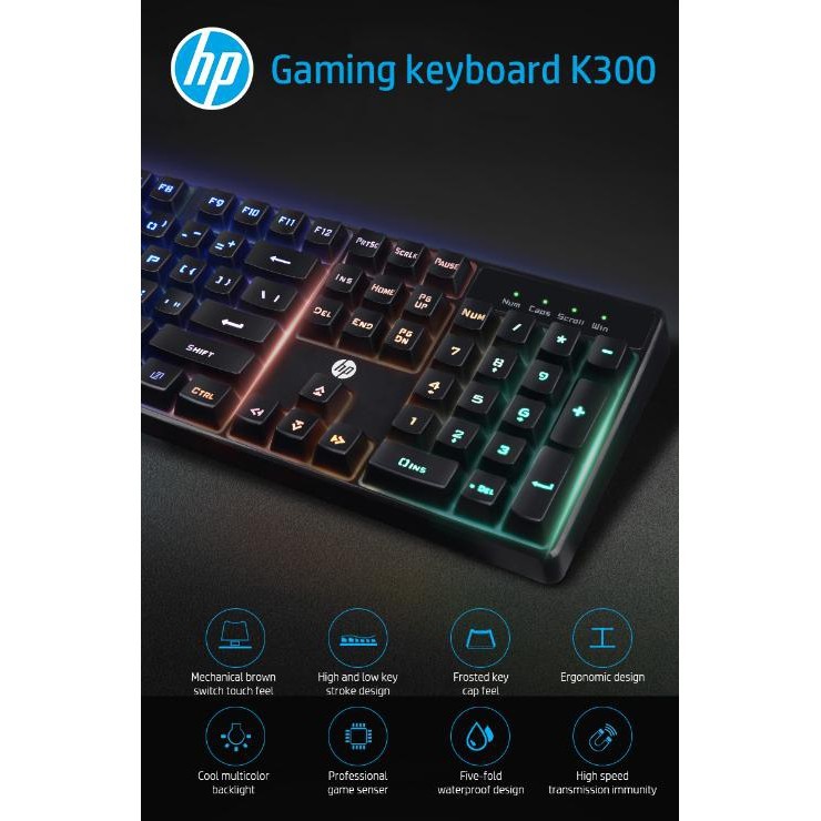 Bàn phím giả cơ gaming HP K300  tiện lợi dành cho máy tính game thủ văn phòng GG26 TECHHIGH