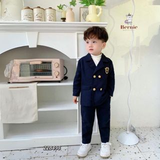  Set bộ vest bé trai huy hiệu phong cách hàn quốc màu xanh than cho bé 8 đến 24kg SHUSHIBABY SHOP 
