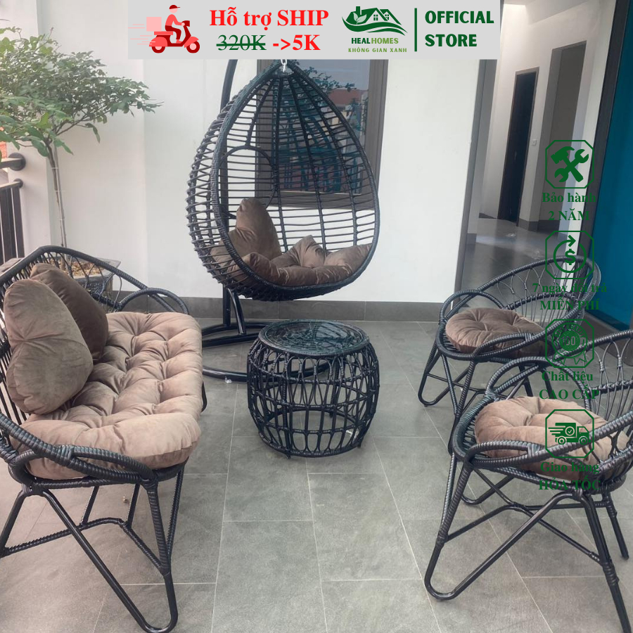 Bộ Bàn Ghế Ban Công Sân vườn Song Mây Chất Liệu Nhựa Giả Mây Cao Cấp/HCM