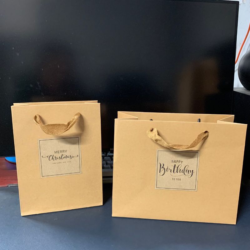 Túi kraft đựng quà tặng gắn hoa quai xách vintage - túi quà giáng sinh giấy nâu dày nhiều size - Mã TT