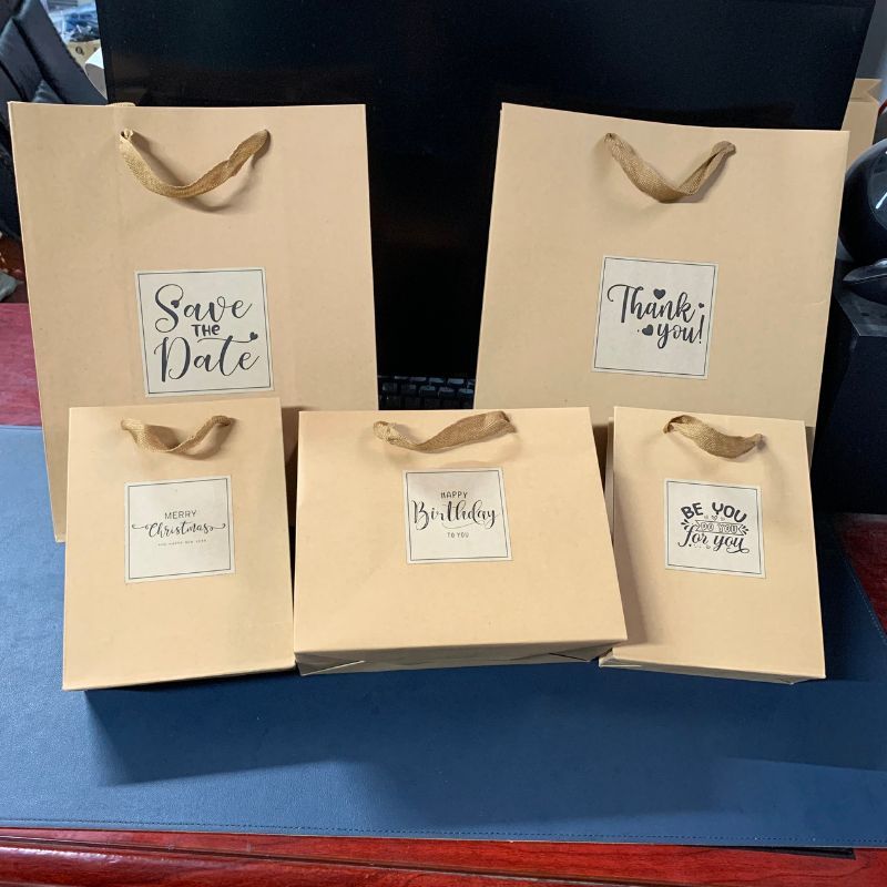 Túi kraft đựng quà tặng gắn hoa quai xách vintage - túi quà giáng sinh giấy nâu dày nhiều size - Mã TT