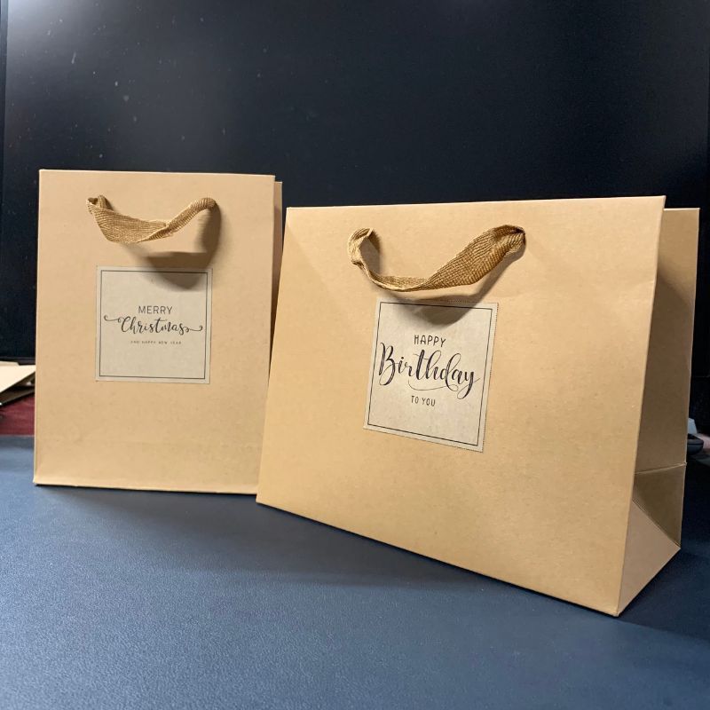 Túi kraft đựng quà tặng gắn hoa quai xách vintage - túi quà giáng sinh giấy nâu dày nhiều size - Mã TT