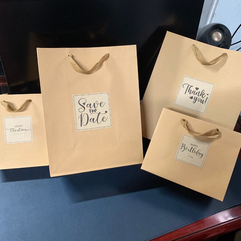 Túi kraft đựng quà tặng gắn hoa quai xách vintage - túi quà giáng sinh giấy nâu dày nhiều size - Mã TT