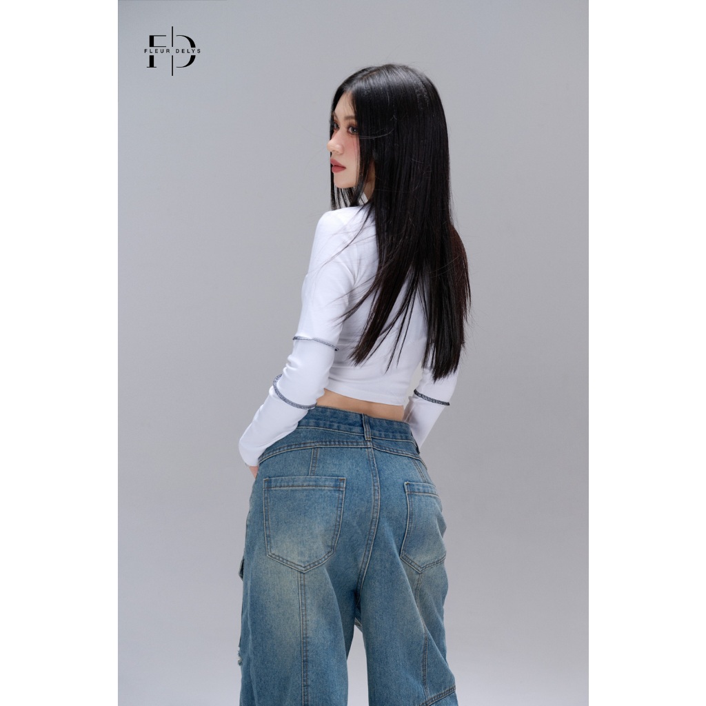 Quần jeans ống suông rộng nữ Delys QJJ0072 2 túi hộp mặt trước cạp cao cá tính