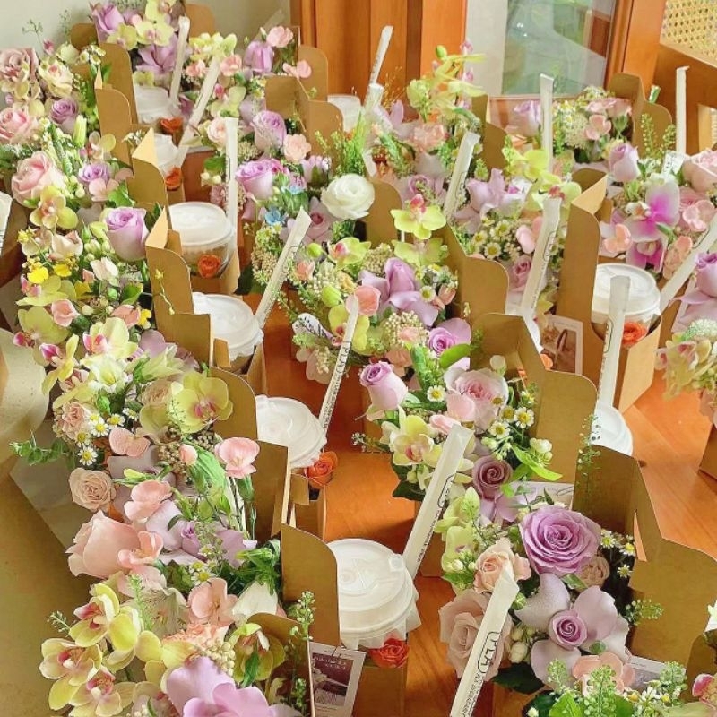 Túi Kraft 2 ngăn đựng Hoa và Nước.