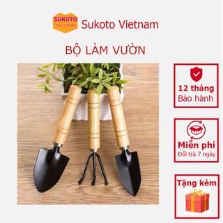 Dụng cụ làm vườn bộ 3 món cán gỗ