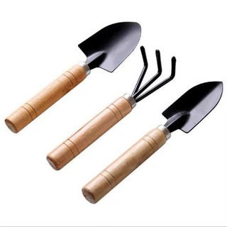 Dụng Cụ Làm Vườn Bộ 3 Món Cán Gỗ (Xẻng - Cào - Xới Đất)