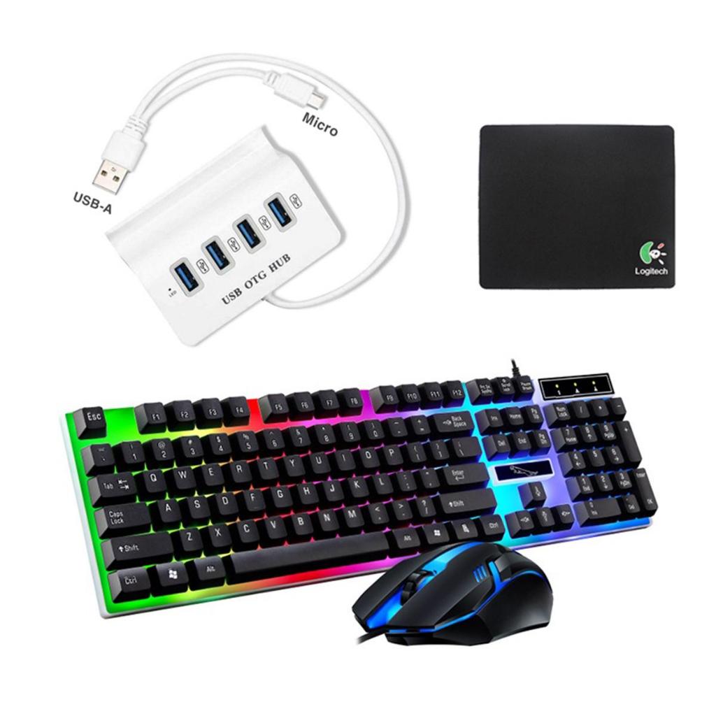 Combo bàn phím chuột G21B và USB OTG HUB chơi game Minecraft Roblox và làm việc nhắn tin lướt web trên điện thoại