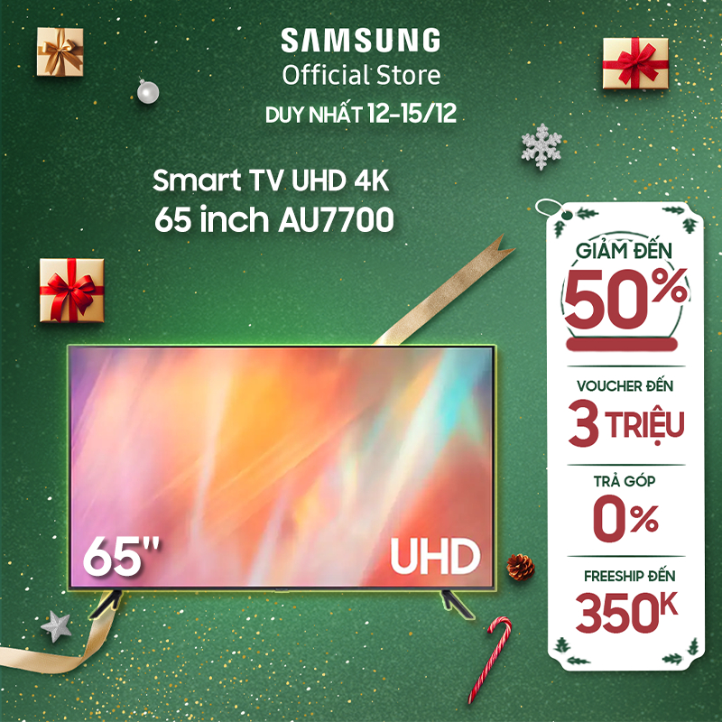  Smart Tivi Samsung Crystal UHD 4K 65 inch UA65AU7700KXXV - Miễn phí lắp đặt