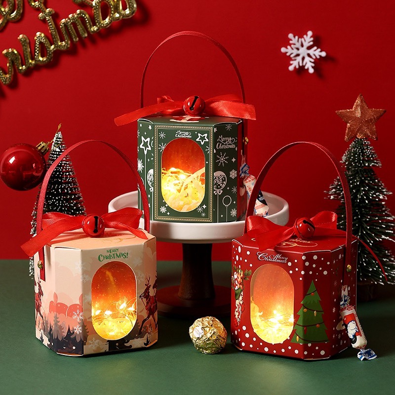 Set 5 hộp quà họa tiết noel xinh xắn có quai xách ảnh thật Hy Hy Store