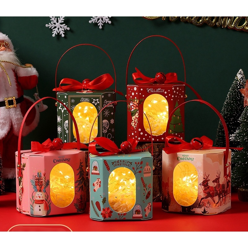 Set 5 hộp quà họa tiết noel xinh xắn có quai xách ảnh thật Hy Hy Store
