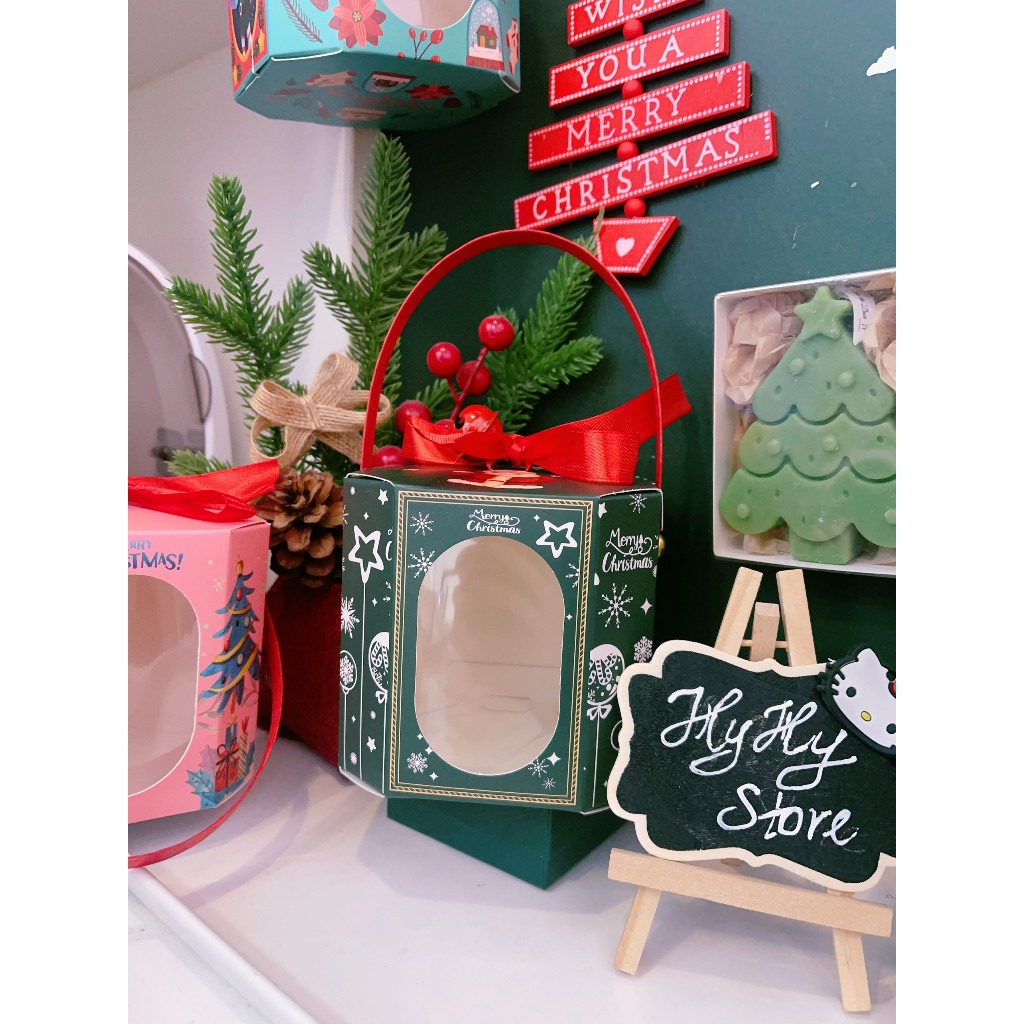 Set 5 hộp quà họa tiết noel xinh xắn có quai xách ảnh thật Hy Hy Store