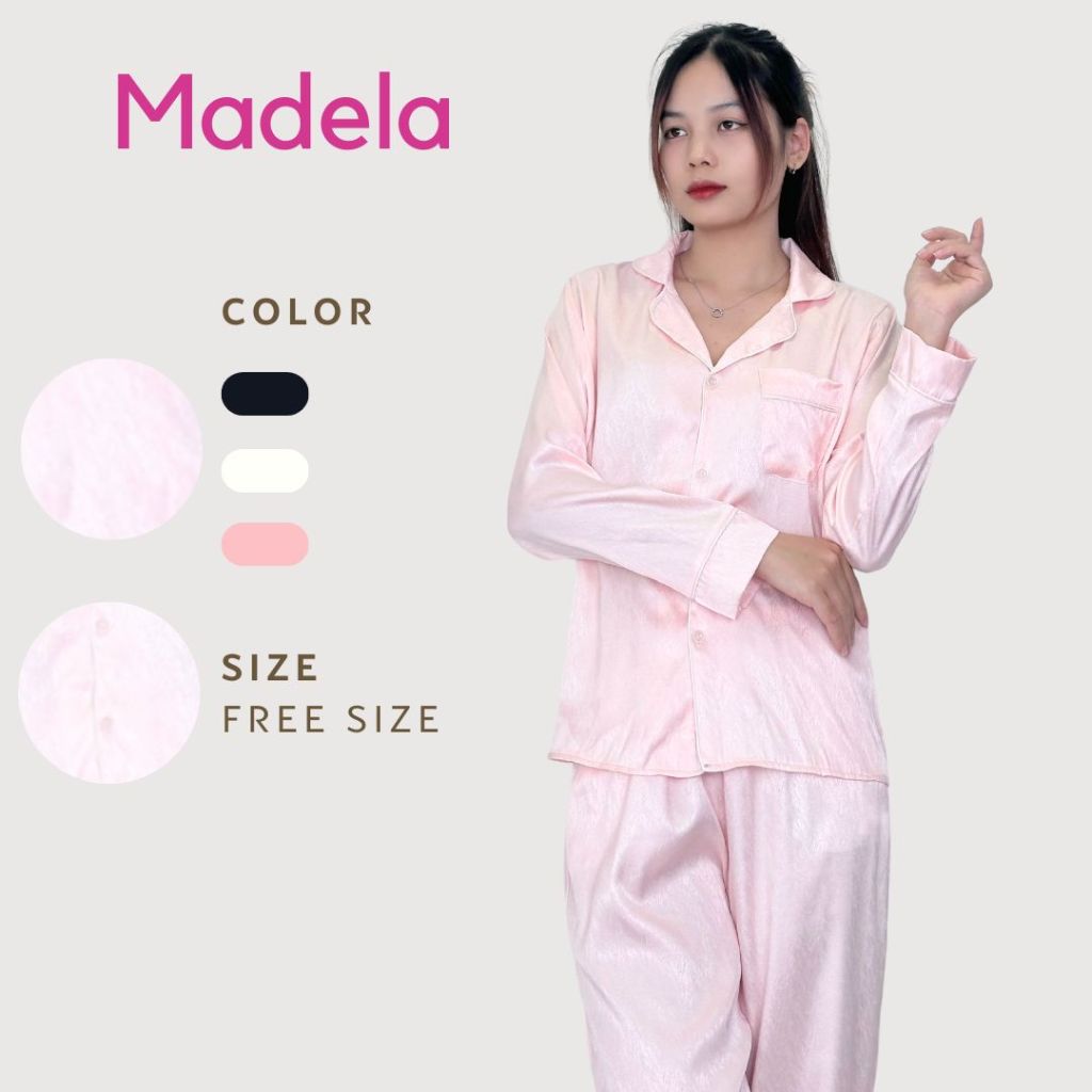 Đồ Bộ Nữ Lụa Thu Đông Mặc Nhà Madela Cao Cấp Dài Tay Vải Lụa Mịn, Bộ Pijama Mặc Nhà Thoải Mái