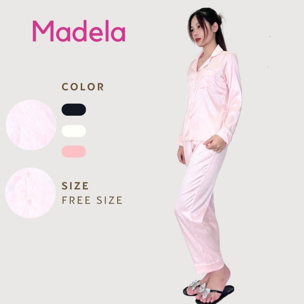 Bộ Mặc Nhà Pijama Dài Tay Lụa Xước Cao Cấp , Đồ Ngủ Nữ Pijama Lụa Hàn Phối Viền Kẻ Madela Tay Dài Thoáng Mát