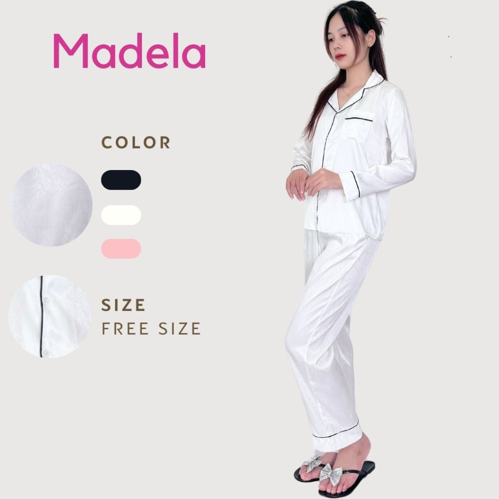 Bộ Mặc Nhà Pijama Dài Tay Lụa Xước Cao Cấp , Đồ Ngủ Nữ Pijama Lụa Hàn Phối Viền Kẻ Madela Tay Dài Thoáng Mát